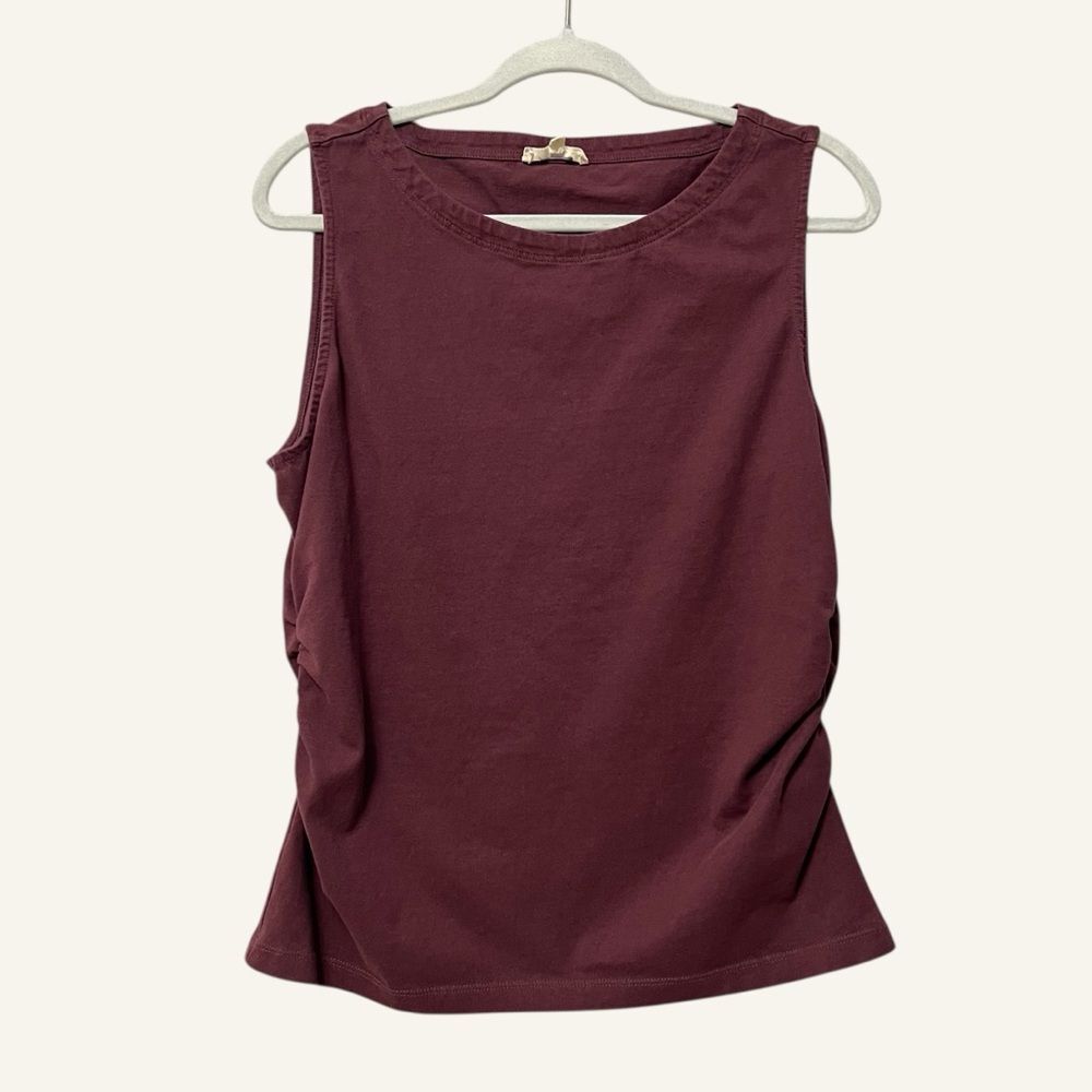 Madewell Cinched Crew Neck Tanks Size XL Burgundy Maroon Side Ruching